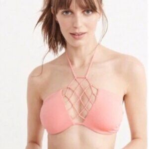Abercrombie & Fitch Macrame Bikini Top Swimsuit Halter Cheeky Peach Size Large
